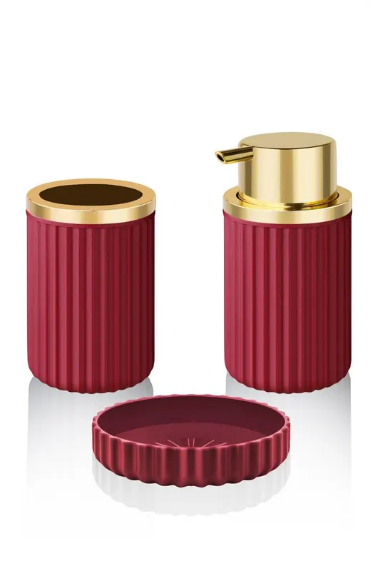 Set de baie Gold, Dozator de sapun, Suport de periuta de dinti, Sapuniera - Roșu