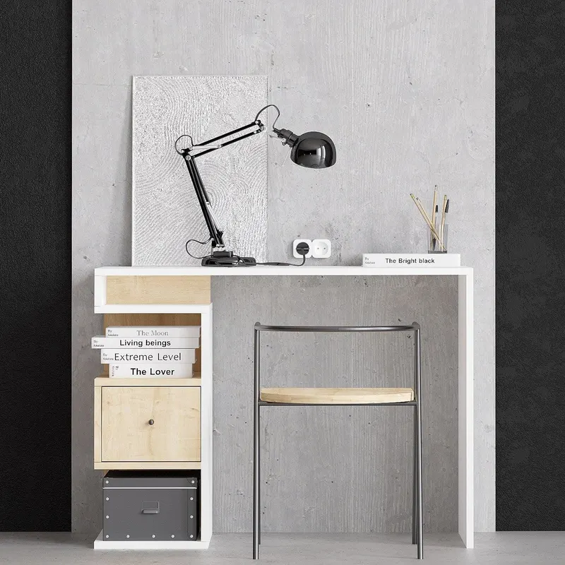 Birou Tempus cu usa , Alb, 100 x 74 x 45 cm - Alb