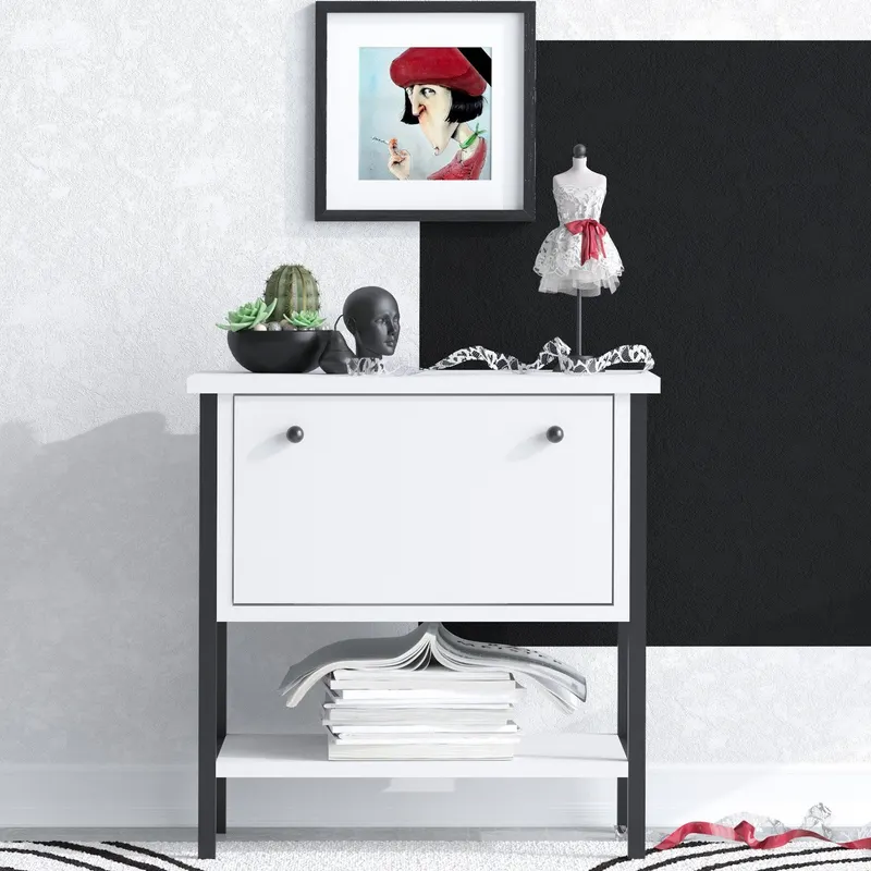 Noptiera Valery cu Raft si Sertar, 55 X 57 X 31 Cm - Alb