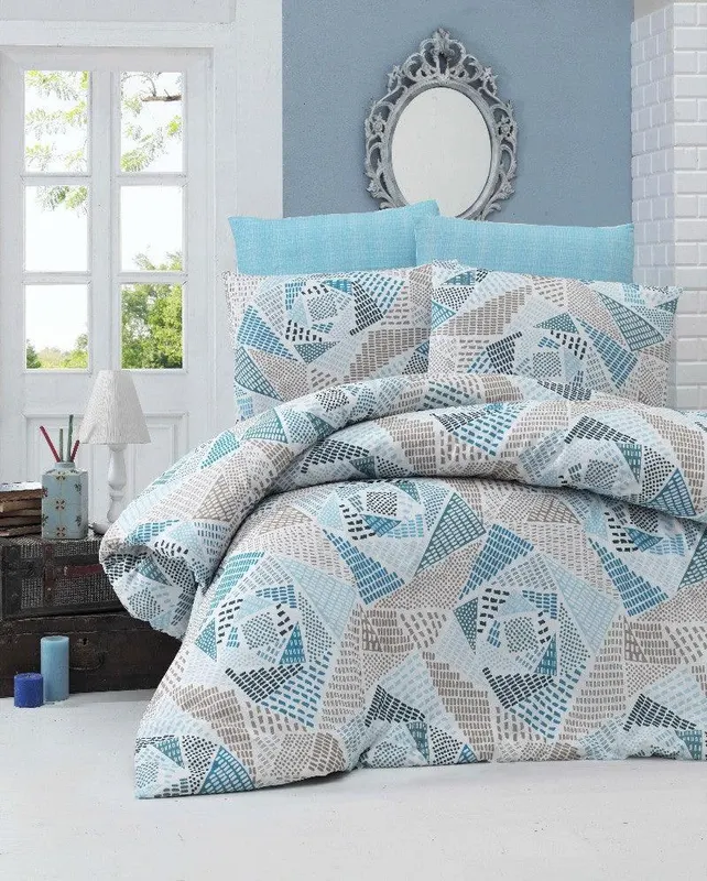 Set Lenjerie de pat double, Albastru, 220x200 cm - Albastru
