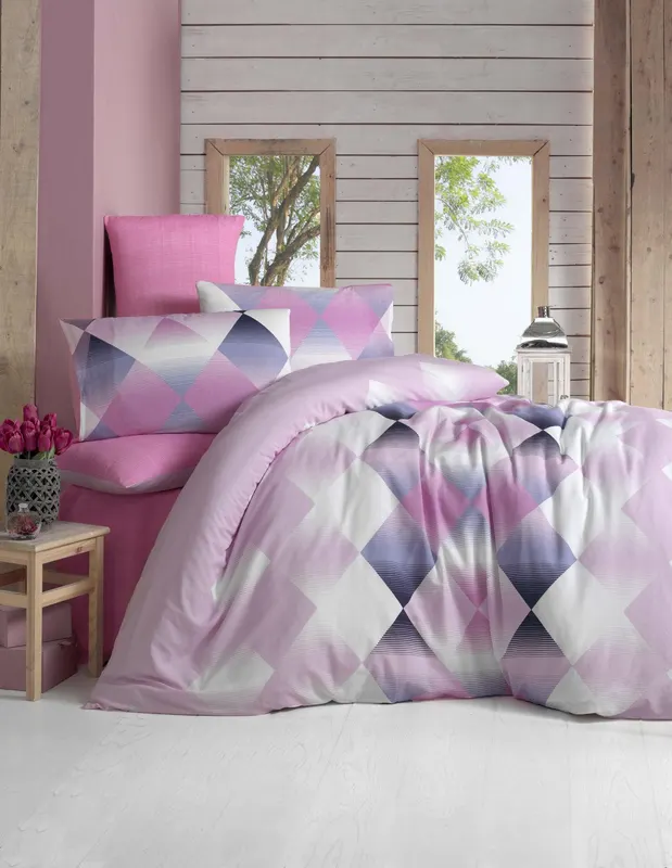 Set Lenjerie de pat double, 200 x 220 cm - Roz