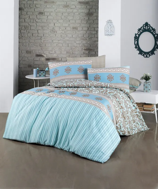 Set Lenjerie de pat double, Albastru, 220x200 cm - Albastru