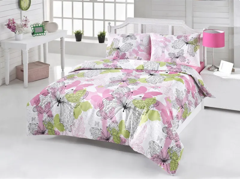 Set Lenjerie de pat double, Roz, 220x200 cm - Roz