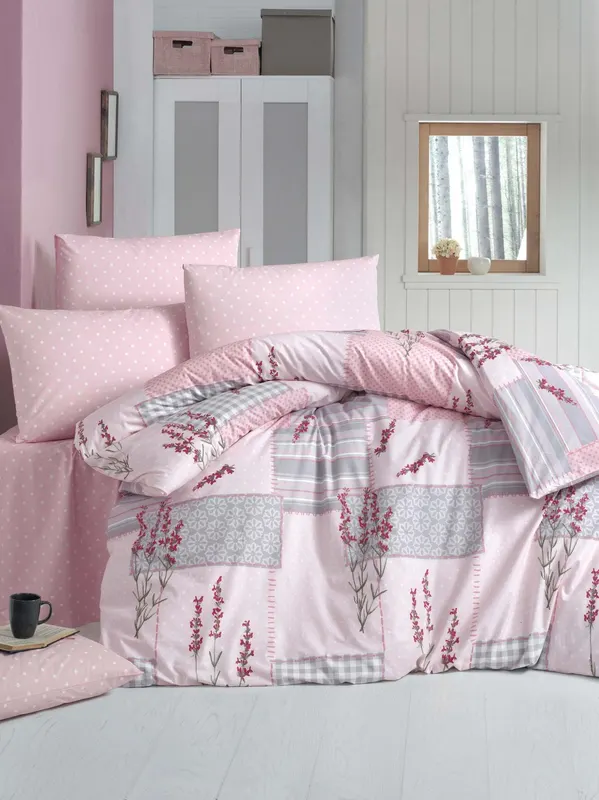 Set Lenjerie de pat double, Pudra, 220x200 cm - Roz