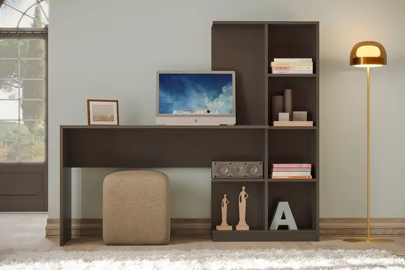 Birou Lavinia cu biblioteca, 128 x 157 x 45 cm - Gri