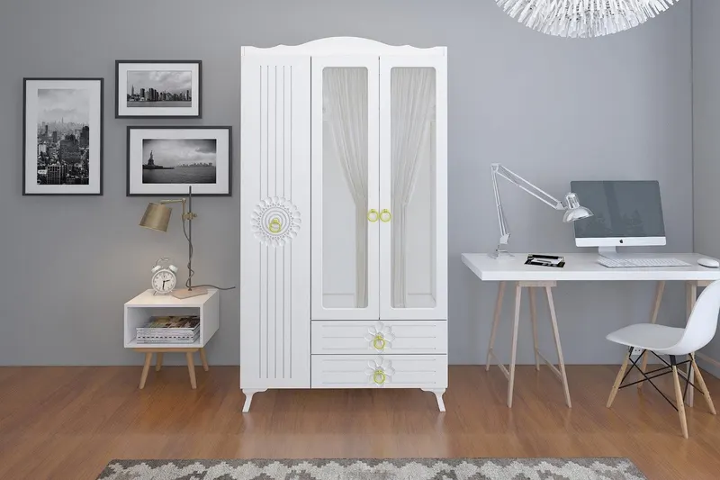 Dulap de Haine Banshee cu 3 Usi si 2 Sertare cu Oglinda, 105 x 188 x 50 Cm - arsiv3