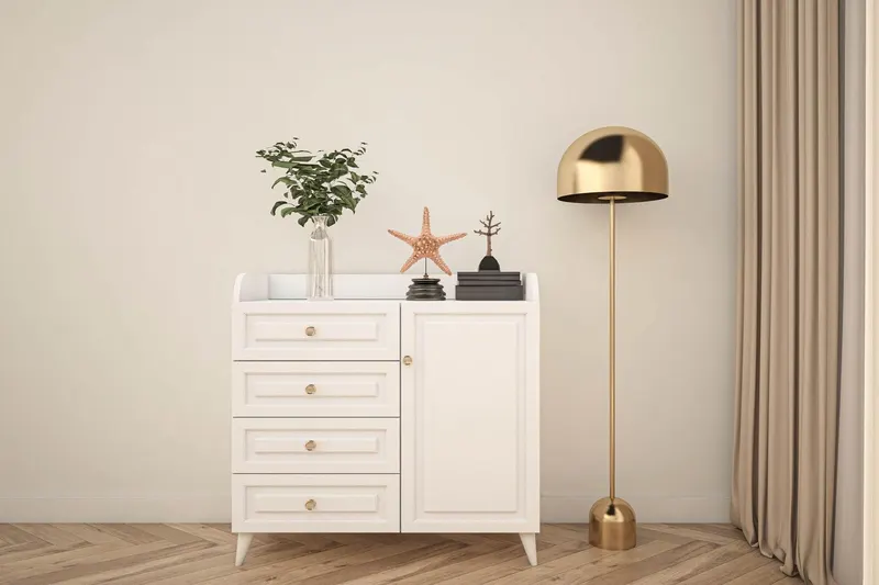 Comoda Tango cu 4 sertar si Usa, Alb, 90 x 88 x 41 cm - Alb