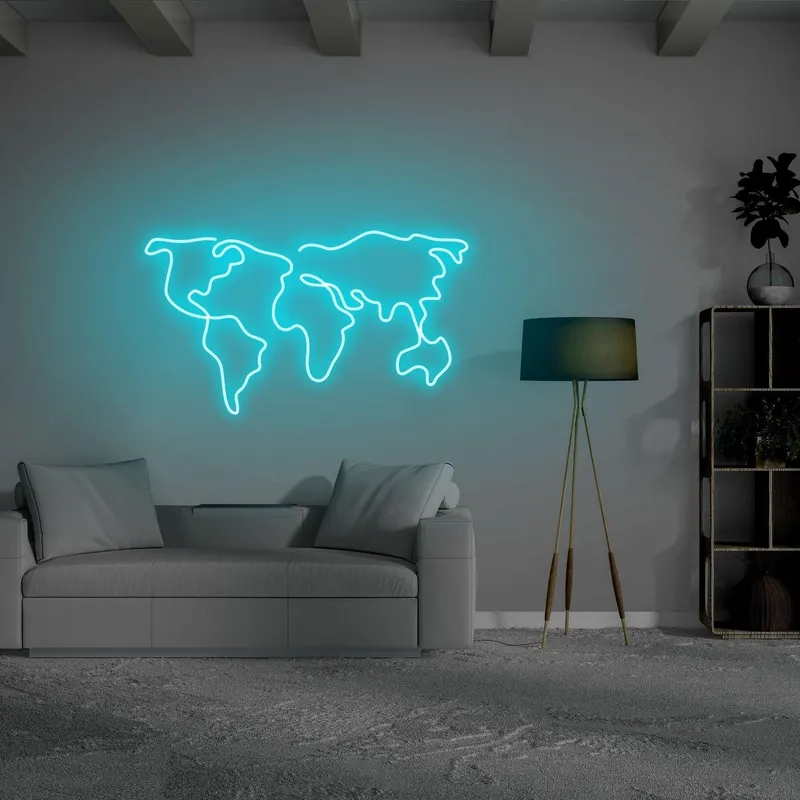 Aplica de Perete Neon World Map - Albastru