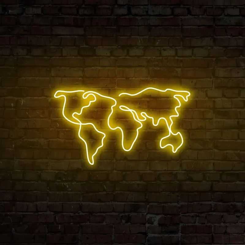 Aplica de Perete Neon World Map - Galben