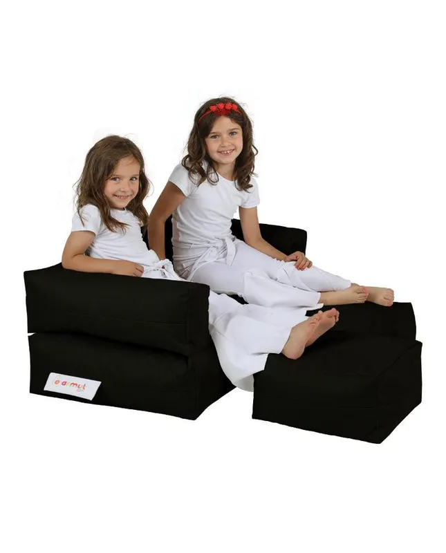 Fotoliu Puf Copii cu taburet, Gradina Garden Bean Bag, 100 x 40 x 50 cm - Negru