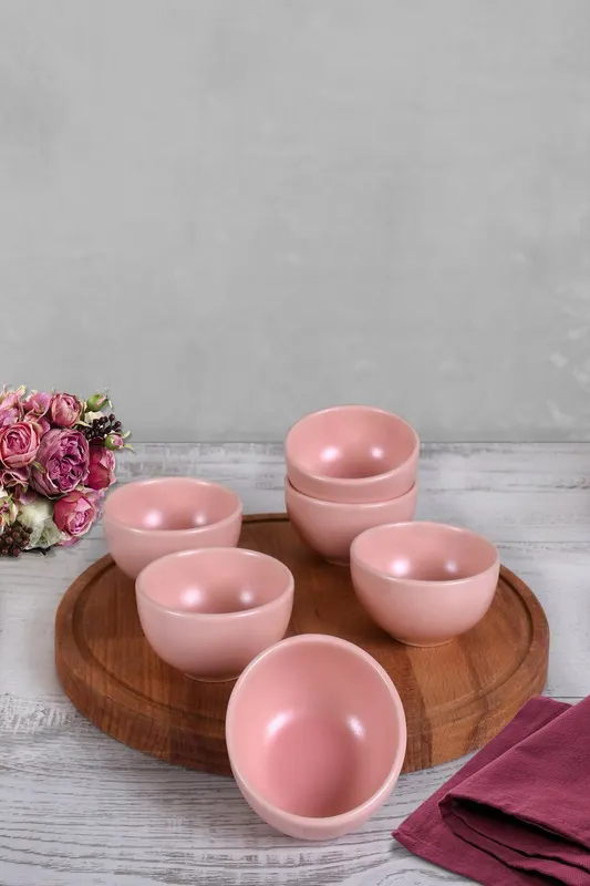Set farfurii cu sos Bulut Mat, 6 Piese, Roz, 8x4x8 cm - Roz