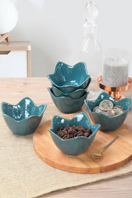 Set boluri ceramice Luster, 6 Piese, Verde inchis, 12x8x8 cm - Multicolor