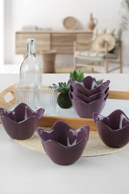 Set boluri ceramice, 6 Piese, Violet, 12x8x8 cm - Multicolor
