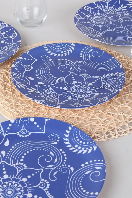 Set 6 Farfurii Bluebell, Ceramica, Albastru, 26 cm - Albastru
