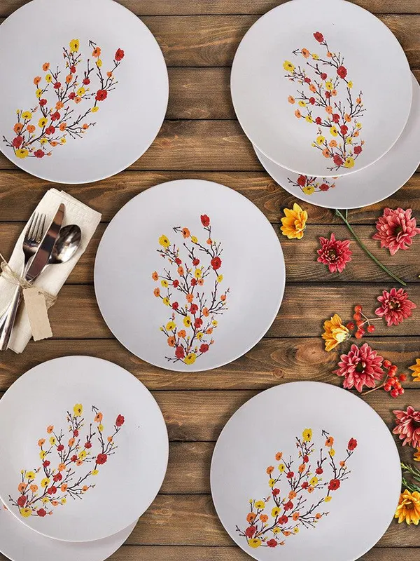Set 6 farfurii Flori de Camp, Ceramica Alba, 26 cm - Alb