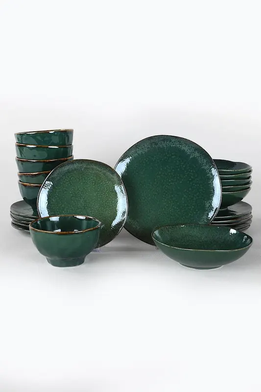 Set de cină din ceramică Zumrut  Set 24 piese, Verde inchis, 26 cm - Multicolor