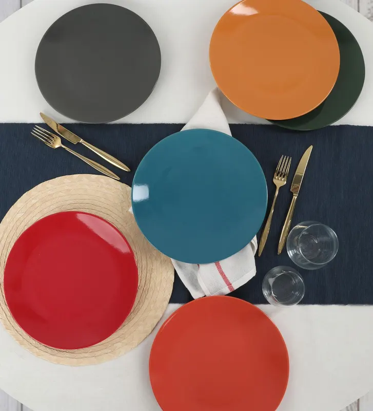 Set 6 Farfurii Uni, Ceramica, Multicolor, 25 cm - Multicolor