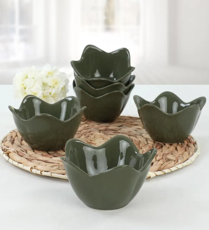 Set boluri ceramice, Verde inchis, 12x8x12 cm - Multicolor
