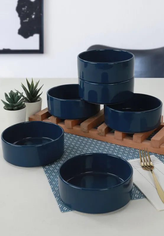 Set boluri ceramice, Albastru marin, 14 cm - Multicolor