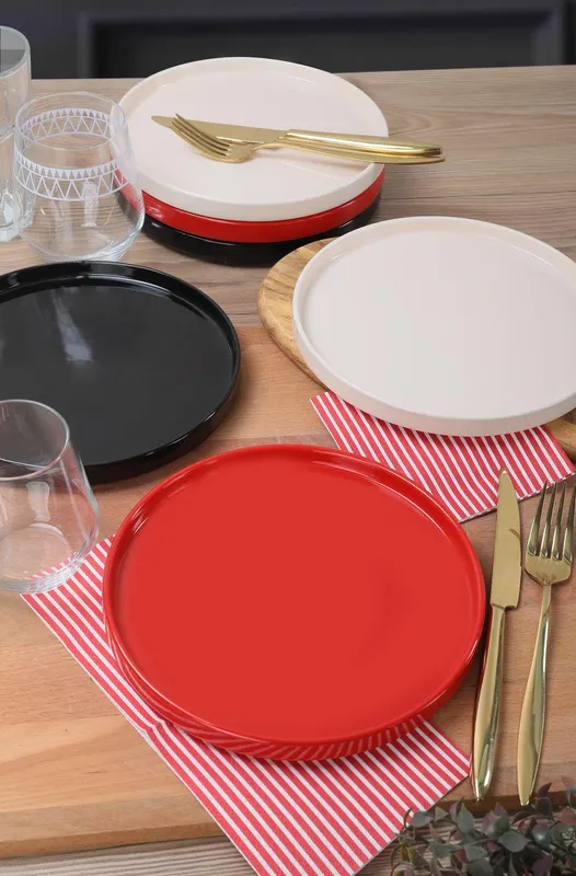 Set farfurii, Roșu, 21 cm - Roșu