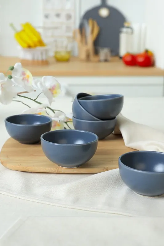 Set boluri ceramice, Albastru Mat, 8 cm - Multicolor