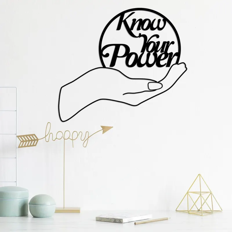 Decoratiune de perete Metal Know Your Power, Negru, 46x52 cm - Negru
