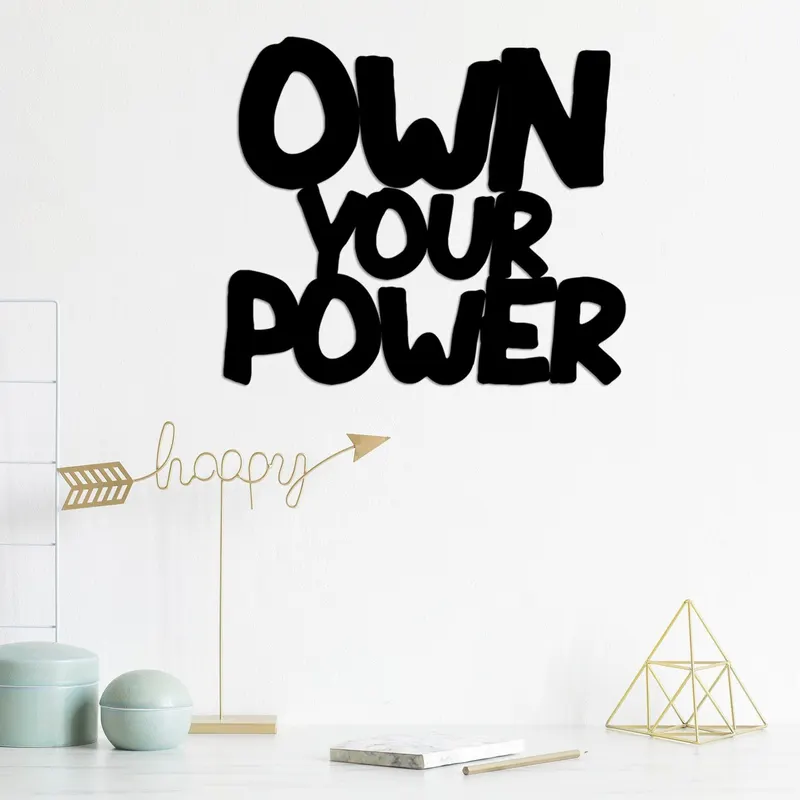 Decoratiune de perete Metal Own Your Power, Negru, 46x53 cm - Negru
