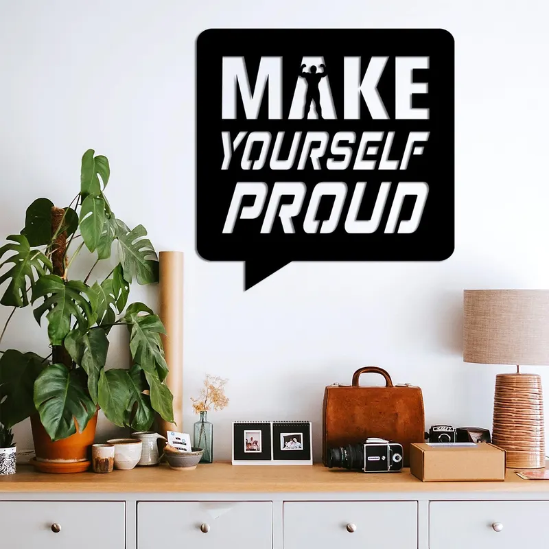 Decoratiune de perete Metal Make Yourself Proud, Negru, 60x59 cm - Negru