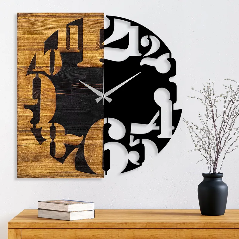 Ceas de perete decorativ din lemn Wooden Clock 3, Nuc, 3x58x58 cm - Nuc