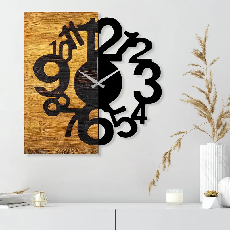 Ceas de perete decorativ din lemn Wooden Clock 13, Nuc, 3x58x55 cm - Nuc