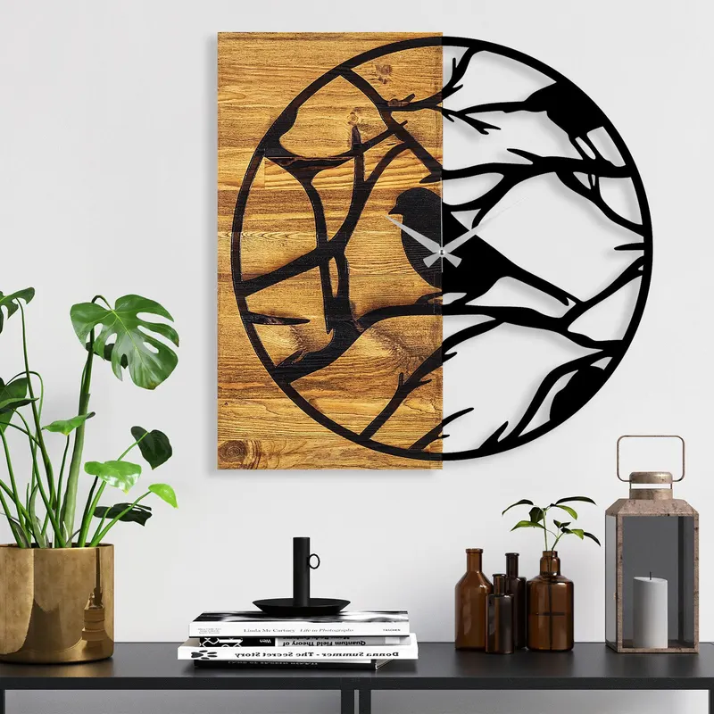 Ceas de perete decorativ din lemn Wooden Clock 35, Nuc, 3x58x58 cm - Nuc