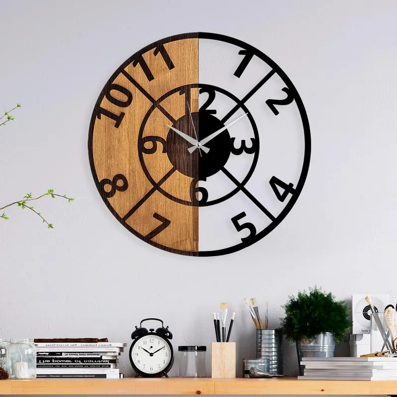 Ceas de perete decorativ din lemn Wooden Clock - 57, Nuc, 56x3x56 cm - Nuc