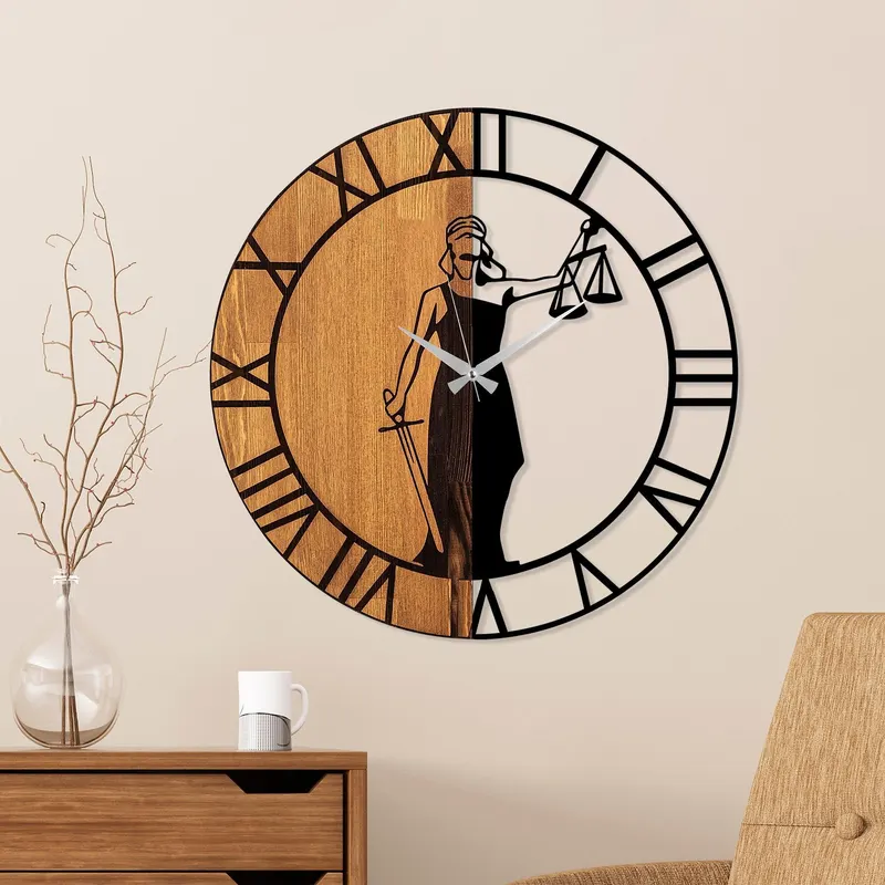 Ceas de perete decorativ din lemn Wooden Clock - 78, Nuc, 56 x 3 x 56 cm - Nuc
