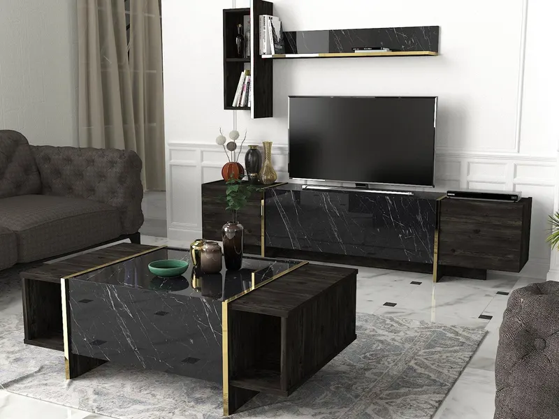 Set Mobila Sufragerie Meryem 1, Negru, 3 piese - Negru