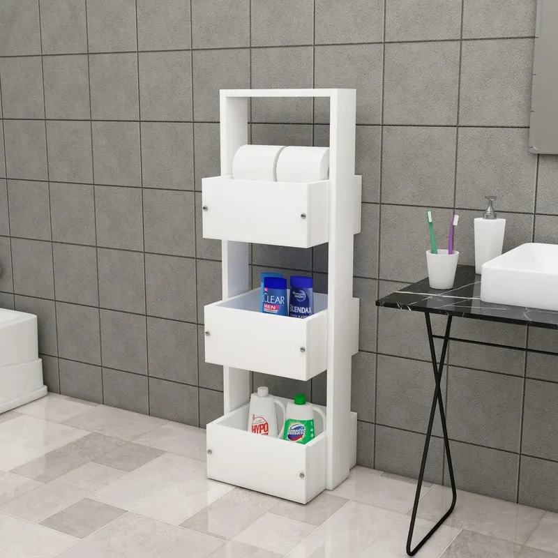 Dulap Baie Multifunctional Elfida, 3 Rafturi, 34 x 90 x 23 cm - Alb