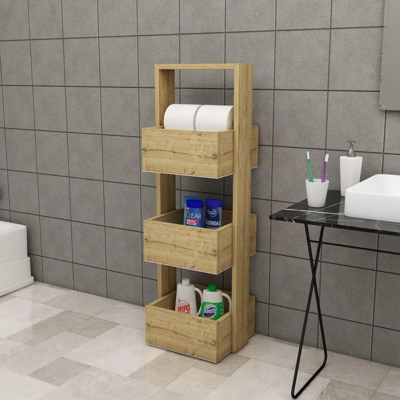 Dulap Baie Multifunctional Elfida, 3 Rafturi, 34 x 90 x 23 cm - Stejar