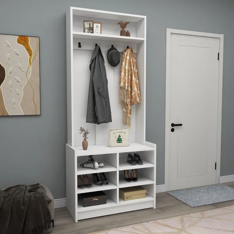 Cuier cu pantofar Enra Stand cu 2 Compartimente (diverse dimensiuni) - Alb