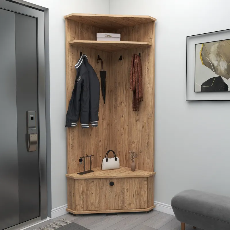 Cuier cu pantofar Colt Aselna cu Usa si rafturi, 84 x 177 x 51 cm - Stejar
