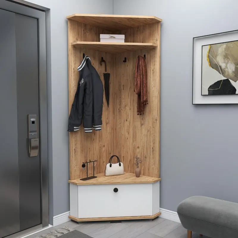 Cuier cu pantofar Colt Aselna cu Usa si rafturi, 84 x 177 x 51 cm - Atlantic Pine White