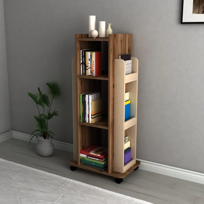 Biblioteca mobil cu Rotile Marses, 120 x 40 x 60 cm - Nuc