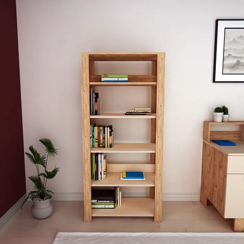Biblioteca Sneker, 5 Rafturi Wood, Stejar, 76 x 160 x 34 cm - Stejar