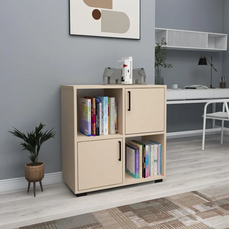Biblioteca Vaskes cu 2 usi si 2 rafturi, 72 x 75 x 35 cm - Bej