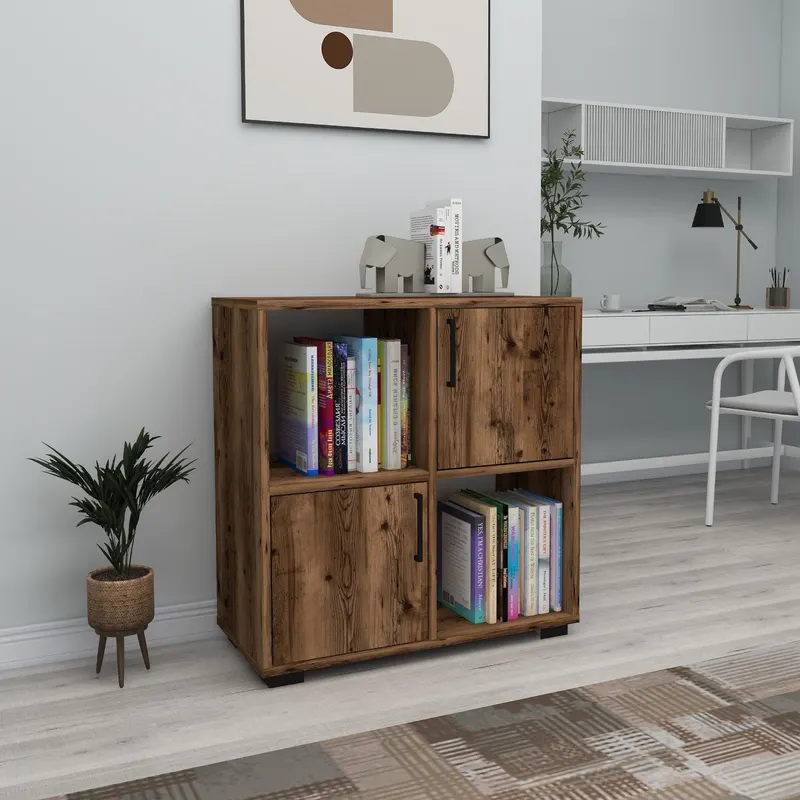 Biblioteca Vaskes cu 2 usi si 2 rafturi, 72 x 75 x 35 cm - Nuc
