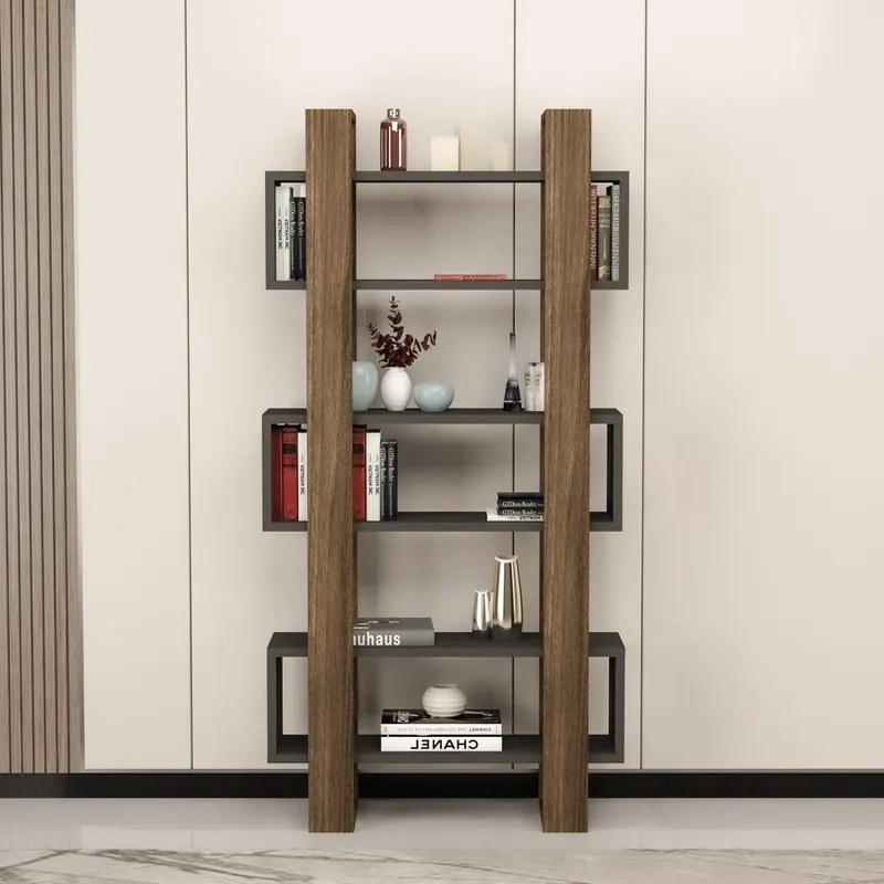 Biblioteca Elegant Carmen, 6 rafturi, Anthracite - Nuc, 80 x 160 x 26 cm - Nuc