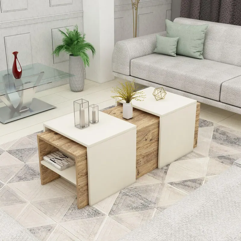 Masuta de cafea Mera Sufragerie, 3 piese, 120 x 42 x 45 cm - Crem
