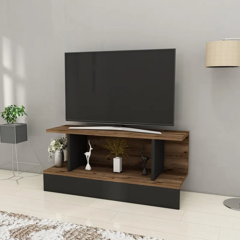 Comoda TV Anka 2 rafturi, Nuc Negru, 90 x 41 x 30 cm - Negru
