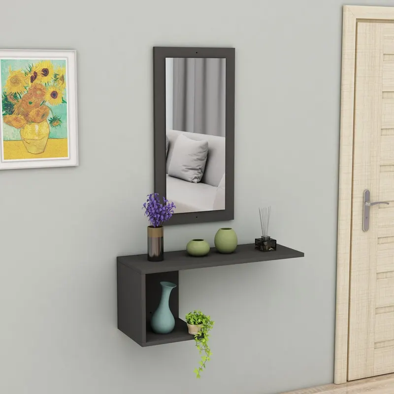 Bufet Hol cu Oglinda, 80 x 30 x 30 cm - Gri