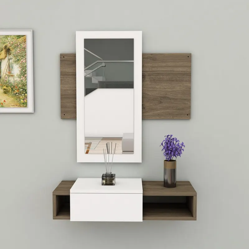 Bufet Eliza Hol cu Oglinda si Sertar, 80 x 18 x 30 cm - Nuc