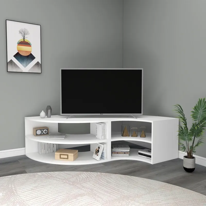 Comoda TV Jean cu Rafturi, Design Elegant, 177 x 45 x 40 cm - Alb