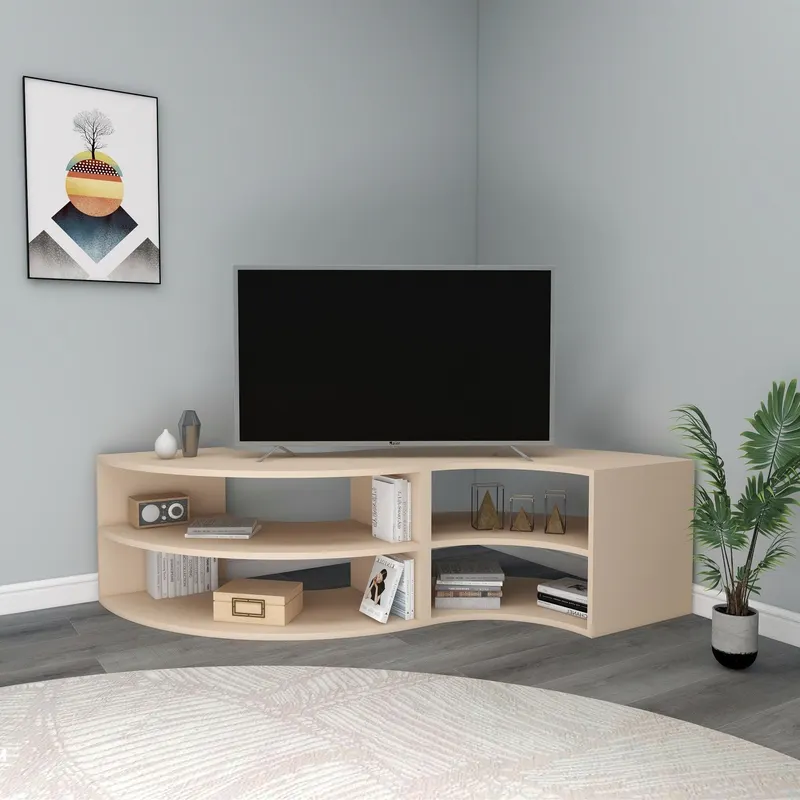 Comoda TV Jean cu Rafturi, Design Elegant, 177 x 45 x 40 cm - Bej